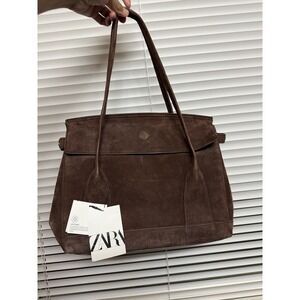 Zara Split Suede Chocolate Brown City Bag Purse Leather Capsule Rare SOLD OUT